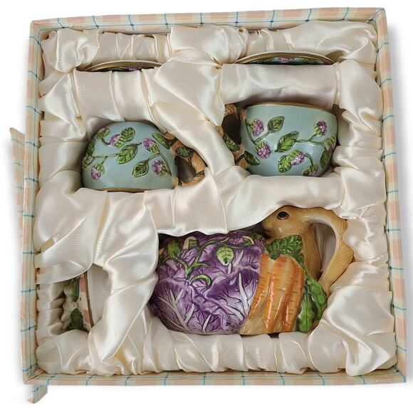 Silvestri Bunny in the garden tea set for two Elaine Voghelle in box - Picture 2 of 10